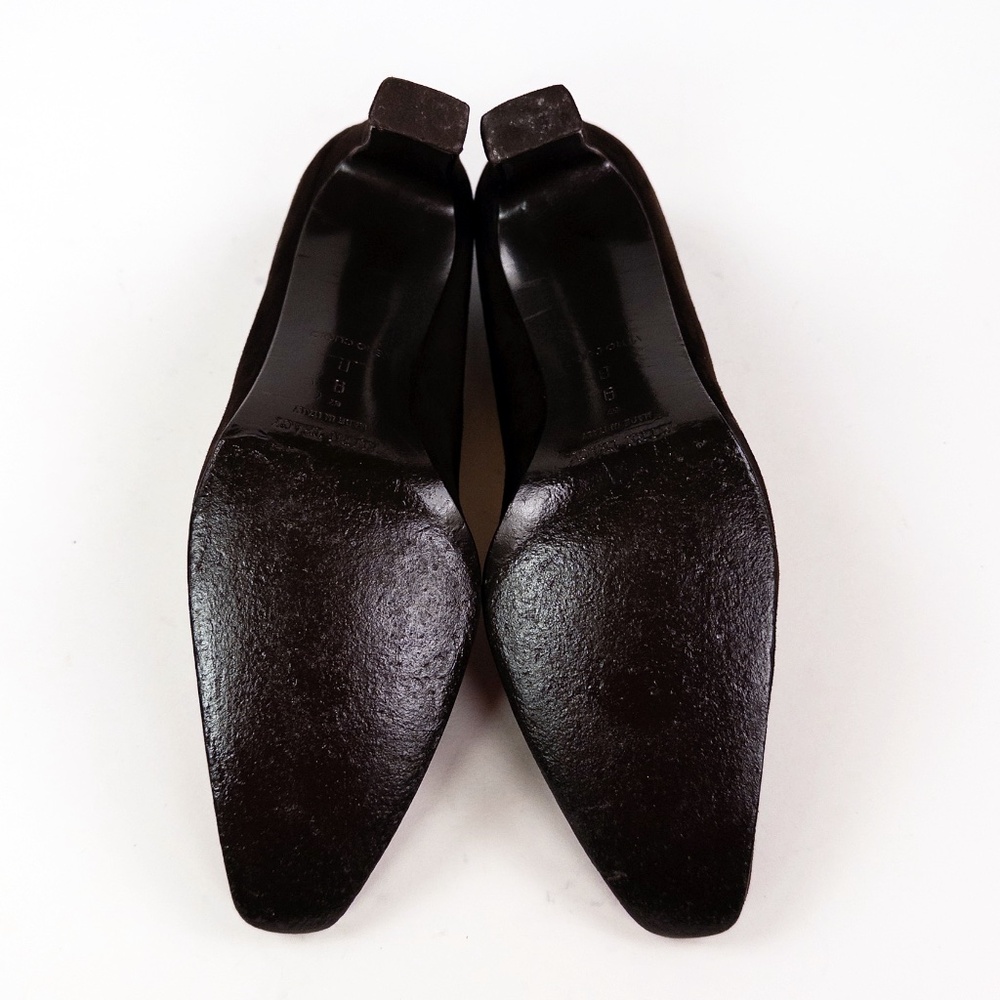 90's Dk Brown Suede Italian Minimalist Pumps Square Toe Heels Ellen Tracy Sz 8.5 - Picture 7 of 8